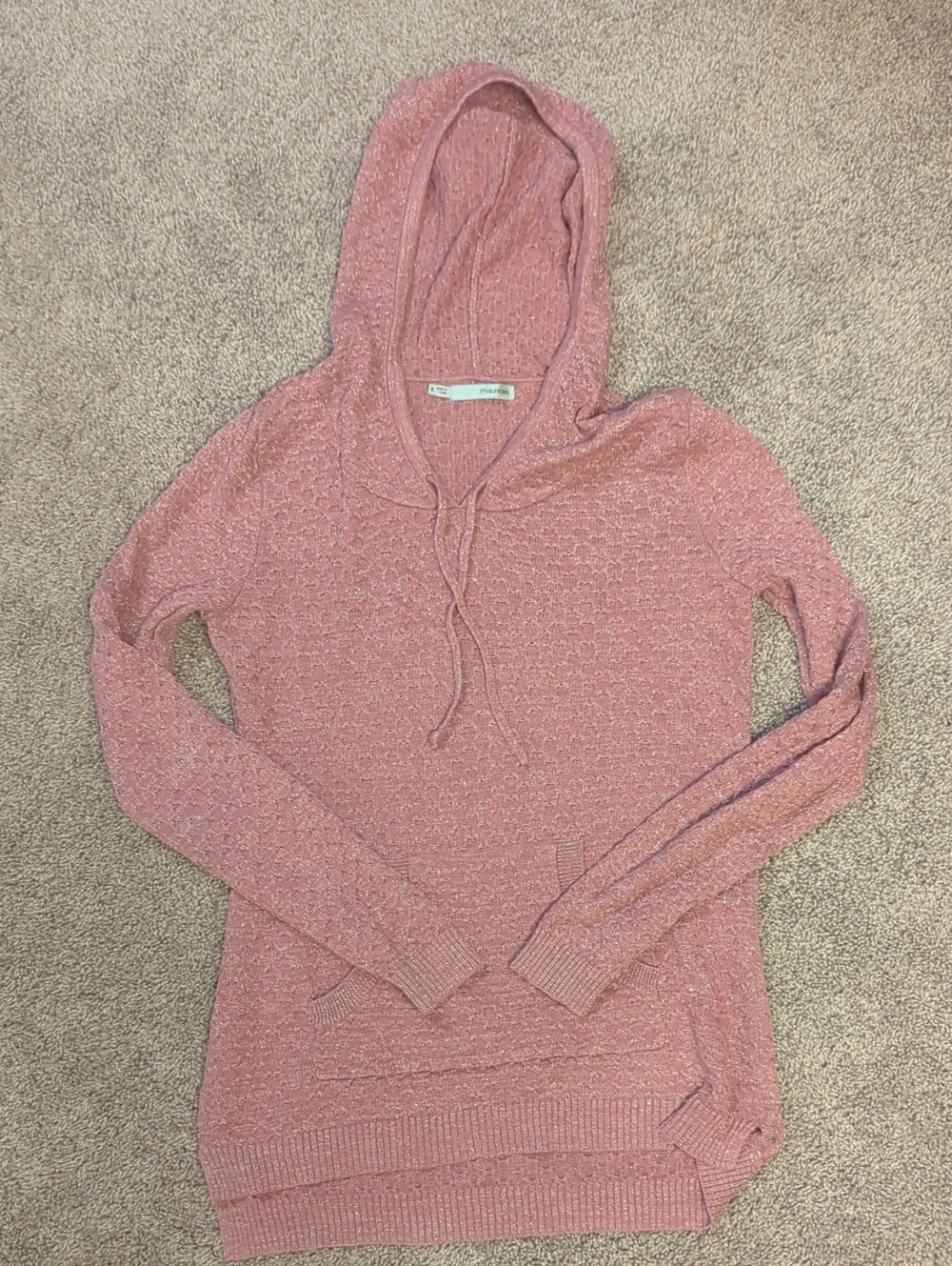 Maurices Dusty Rose Glitter Hooded Knit Sweater